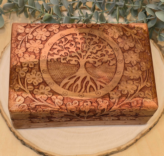 Boite en bois fleuris Arbre de vie