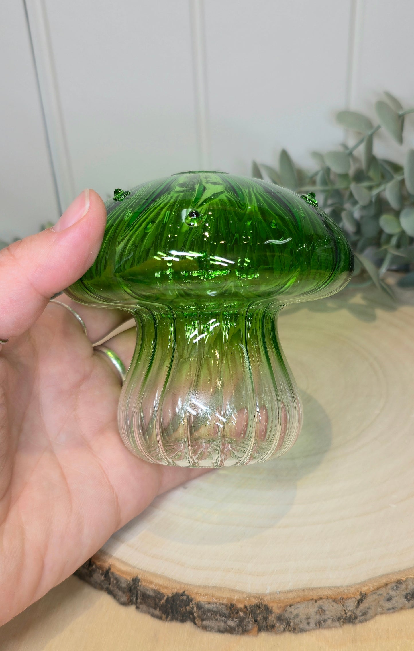 Vase champignon vert/transparent