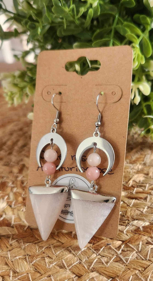 Boucles d’oreilles Lune/Pointe Opale et Aventurine rose