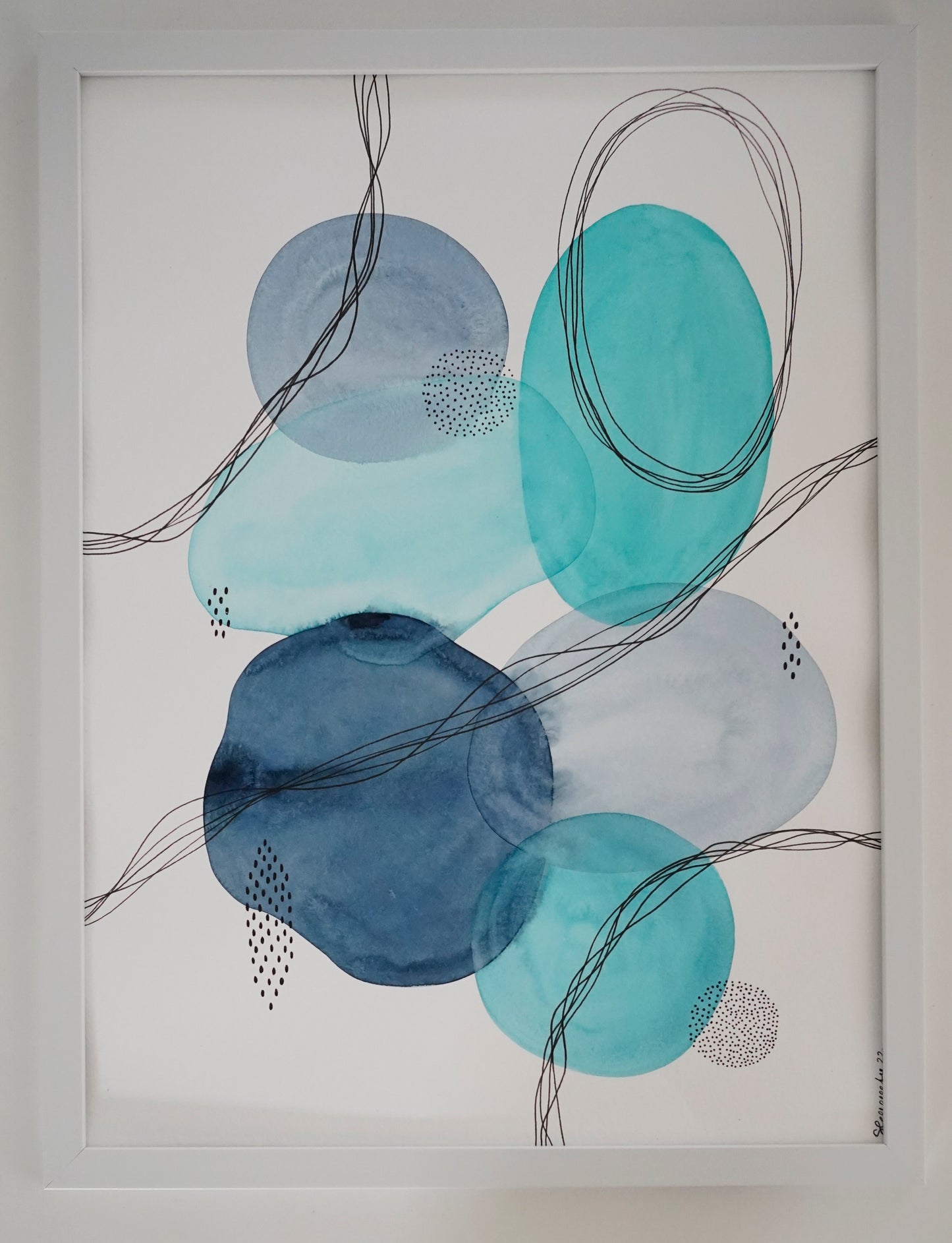 Aquarelle imprimée - Abstrait teintes de bleu