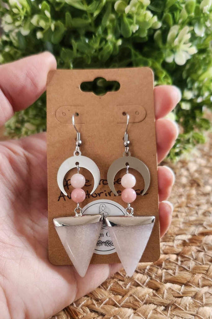 Boucles d’oreilles Lune/Pointe Opale et Aventurine rose