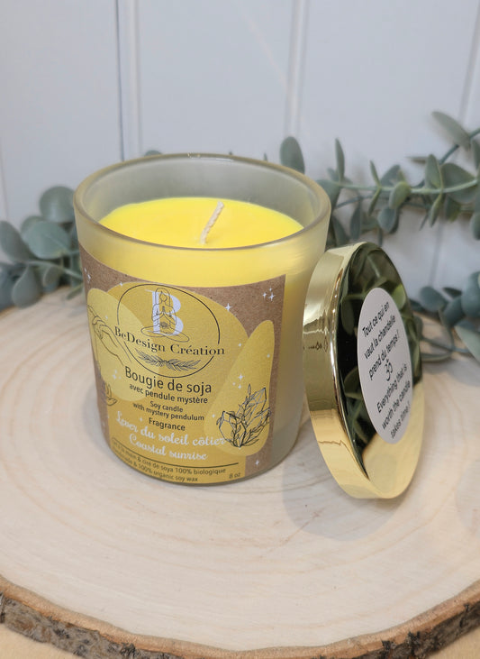 Bougie de soja avec pendule mystère - Lever de soleil côtier