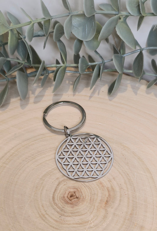 Porte-clé fleur de vie acier inoxydable