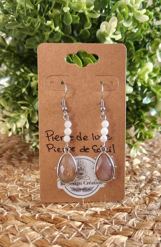 Boucles d’oreilles Pierre de lune et Pierre de soleil