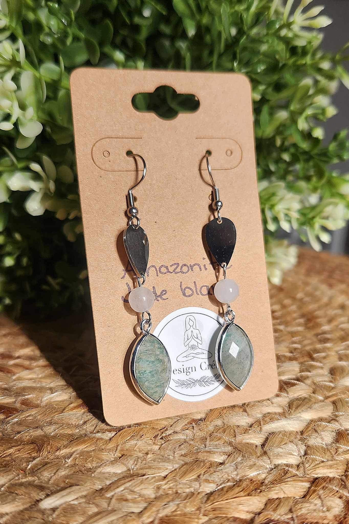 Boucles d’oreilles Jade blanc et Amazonite