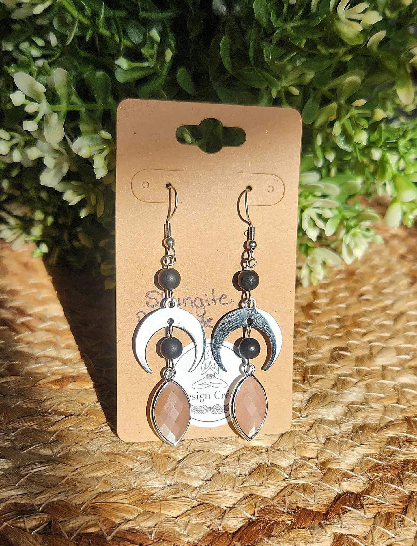 Boucles d’oreilles Lune Shungite et Pierre de lune