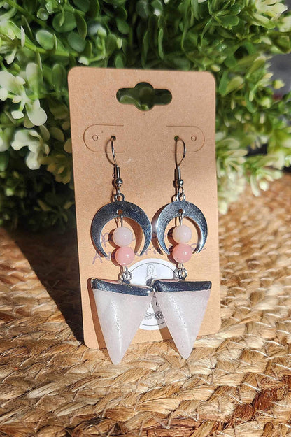 Boucles d’oreilles Lune/Pointe Opale et Aventurine rose