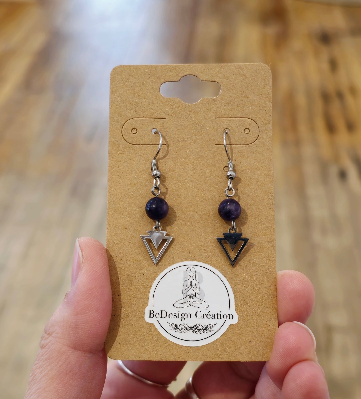 Boucles d’oreilles Triangle Lépidolite