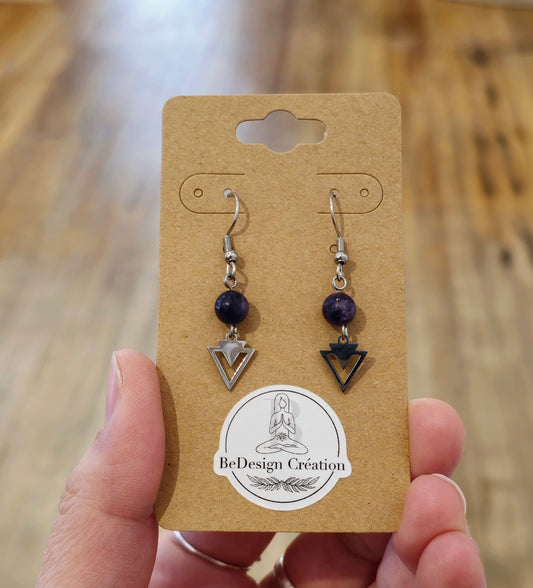 Boucles d’oreilles Triangle Lépidolite