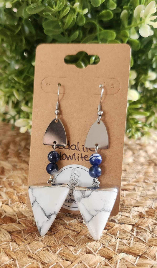 Boucles d’oreilles Pointe Howlite et Sodalite