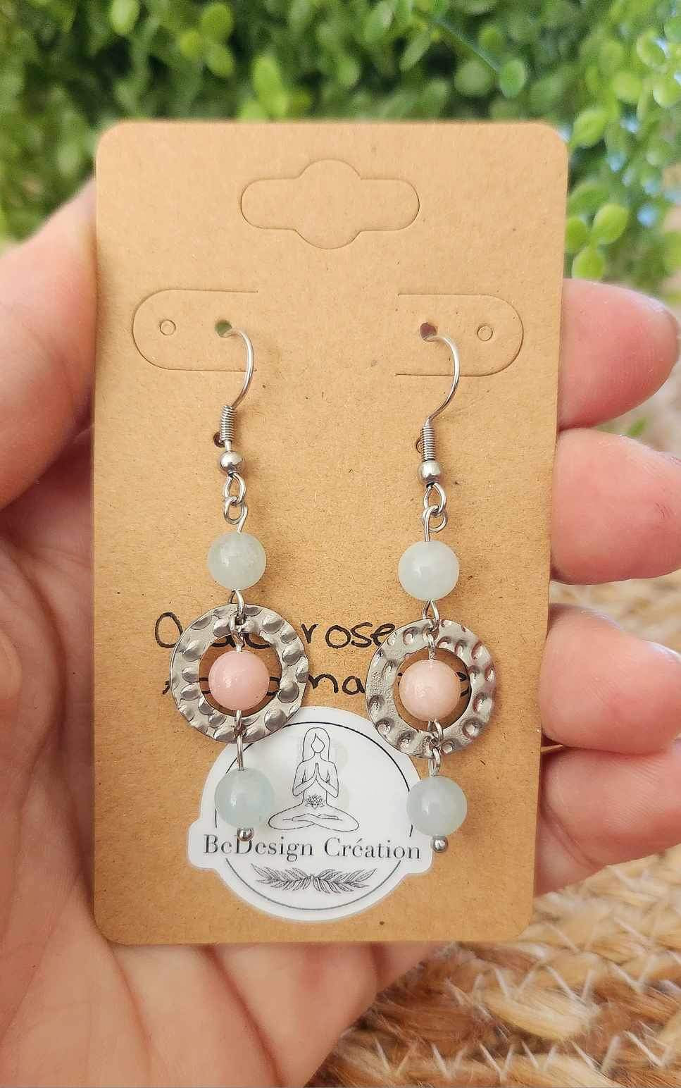 Boucles d’oreilles Unalum Opale rose & Aigue-marine