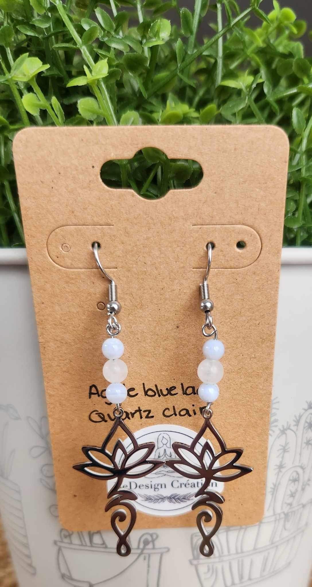 Boucles d’oreilles Unalum Agate dentelle/Quartz clair