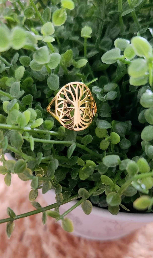 Bague Arbre de vie pentacle gold