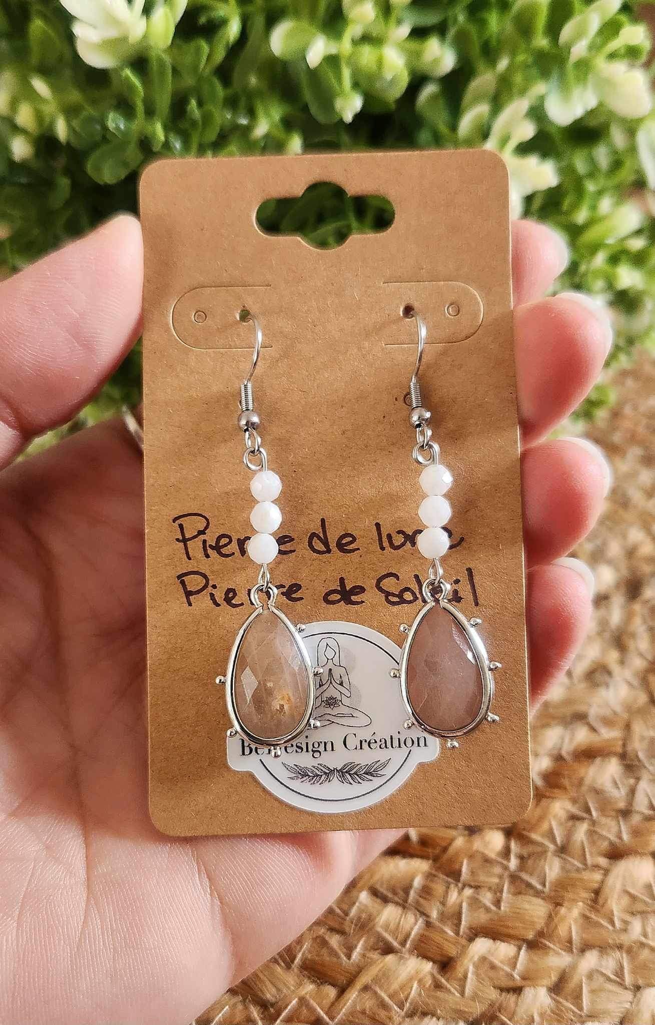 Boucles d’oreilles Pierre de lune et Pierre de soleil