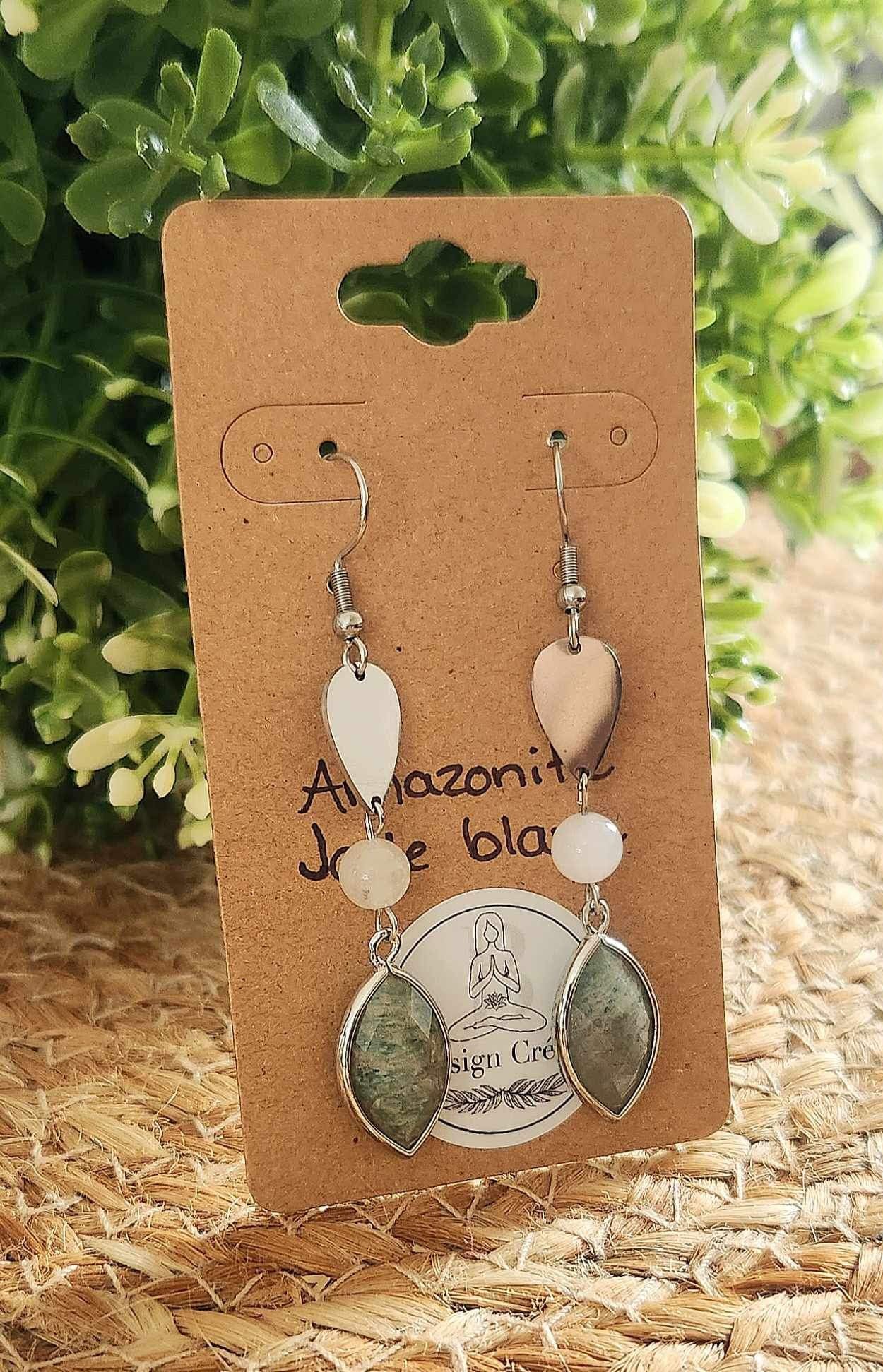 Boucles d’oreilles Jade blanc et Amazonite