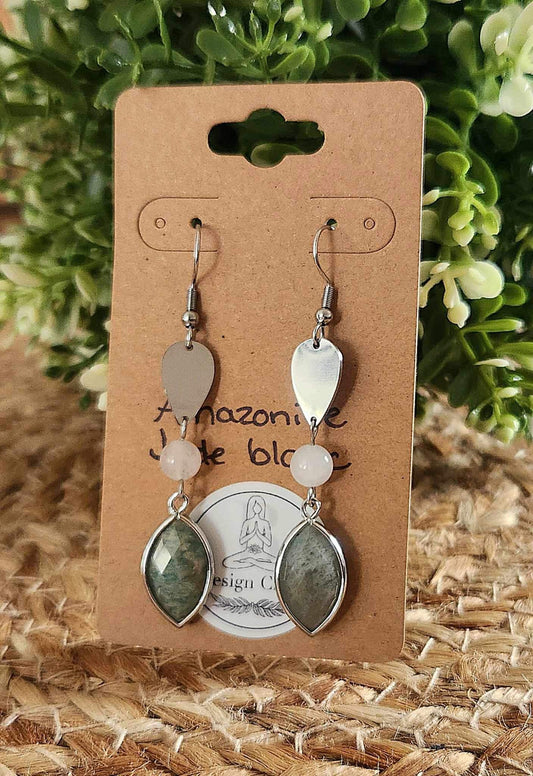 Boucles d’oreilles Jade blanc et Amazonite