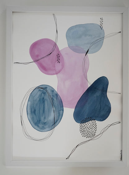 Oeuvre imprimée - Aquarelle Abstrait rose/bleu