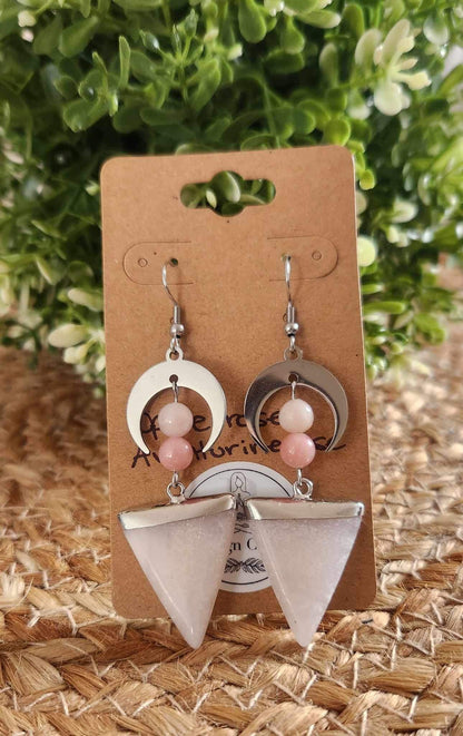 Boucles d’oreilles Lune/Pointe Opale et Aventurine rose