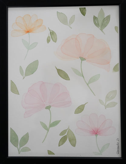 Oeuvre originale - Aquarelle Fleurs en transparence