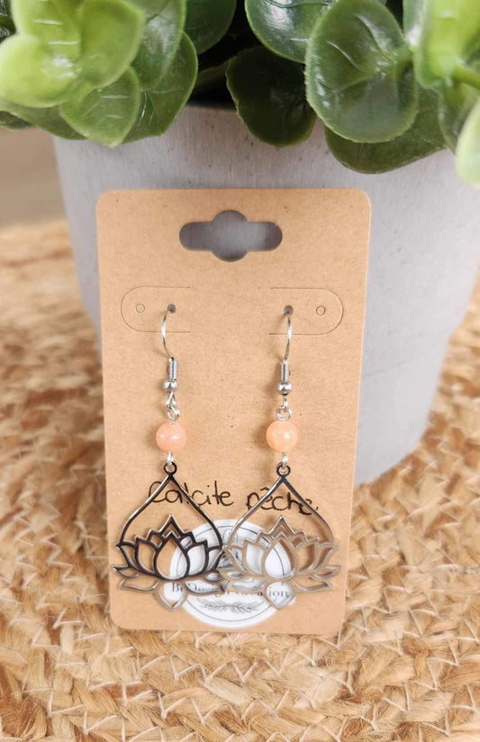 Boucles d’oreilles Lotus Calcite Pêche