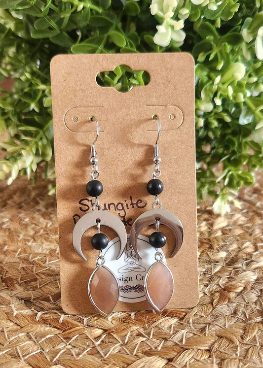 Boucles d’oreilles Lune Shungite et Pierre de lune