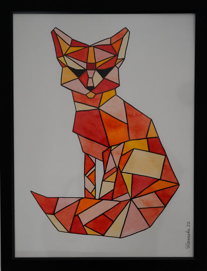 Oeuvre originale - Aquarelle Renard géométrique