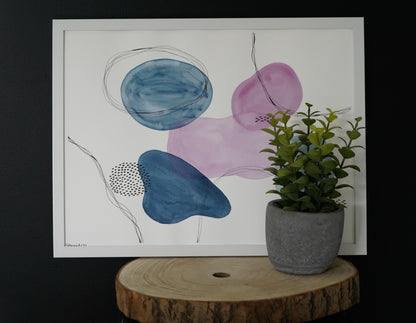 Oeuvre imprimée - Aquarelle Abstrait rose/bleu
