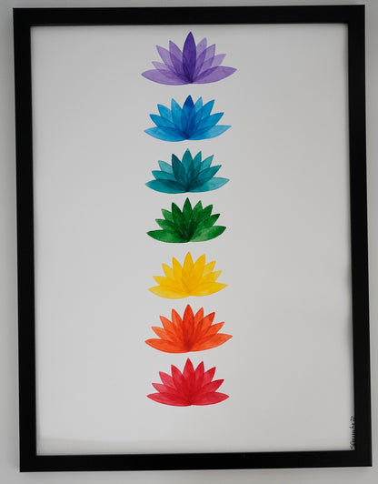 Oeuvre originale - Aquarelle Lotus multicolores