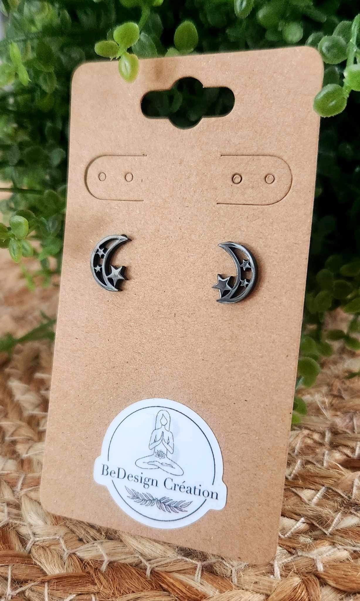 Boucles d’oreilles Lune étoile noire