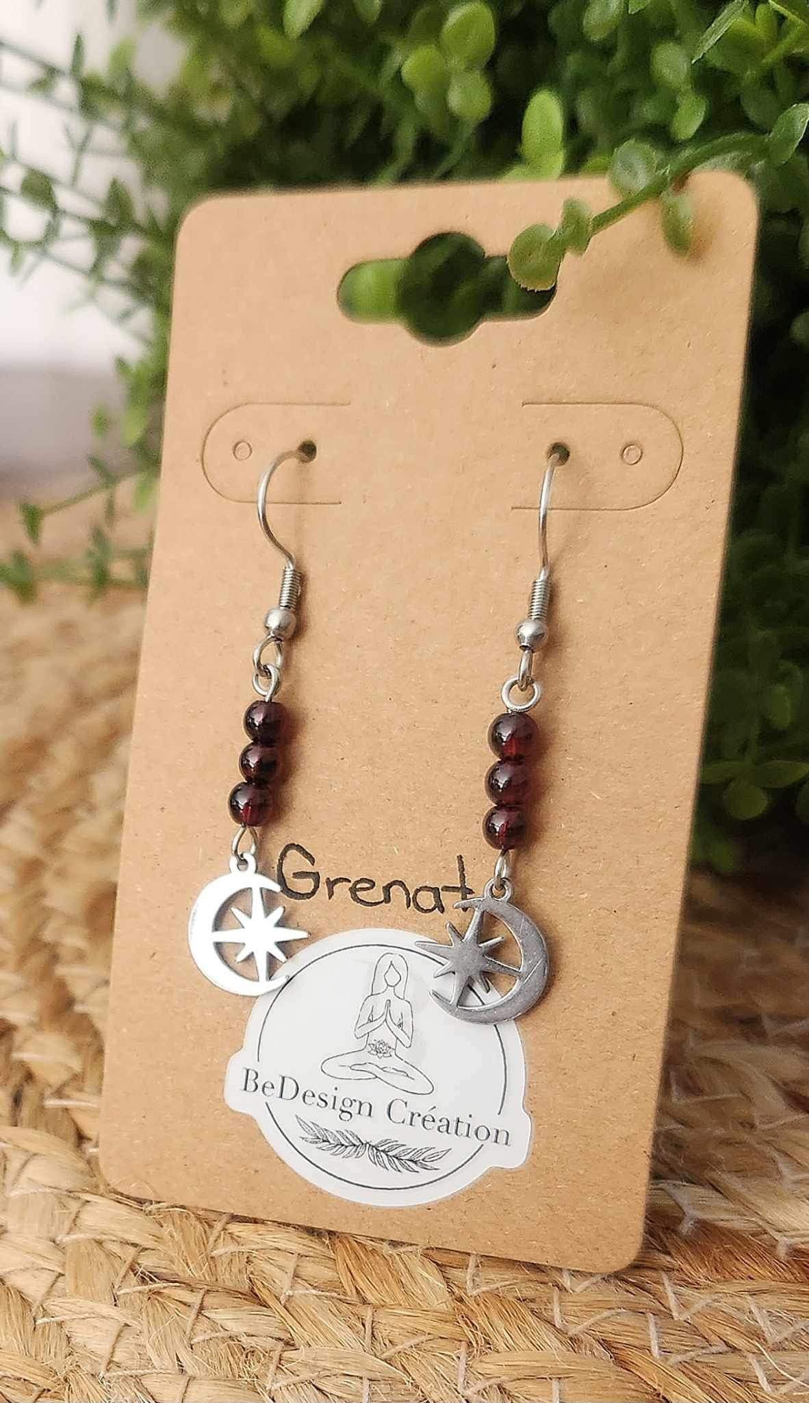 Boucles d’oreilles Lune étoilé Grenat