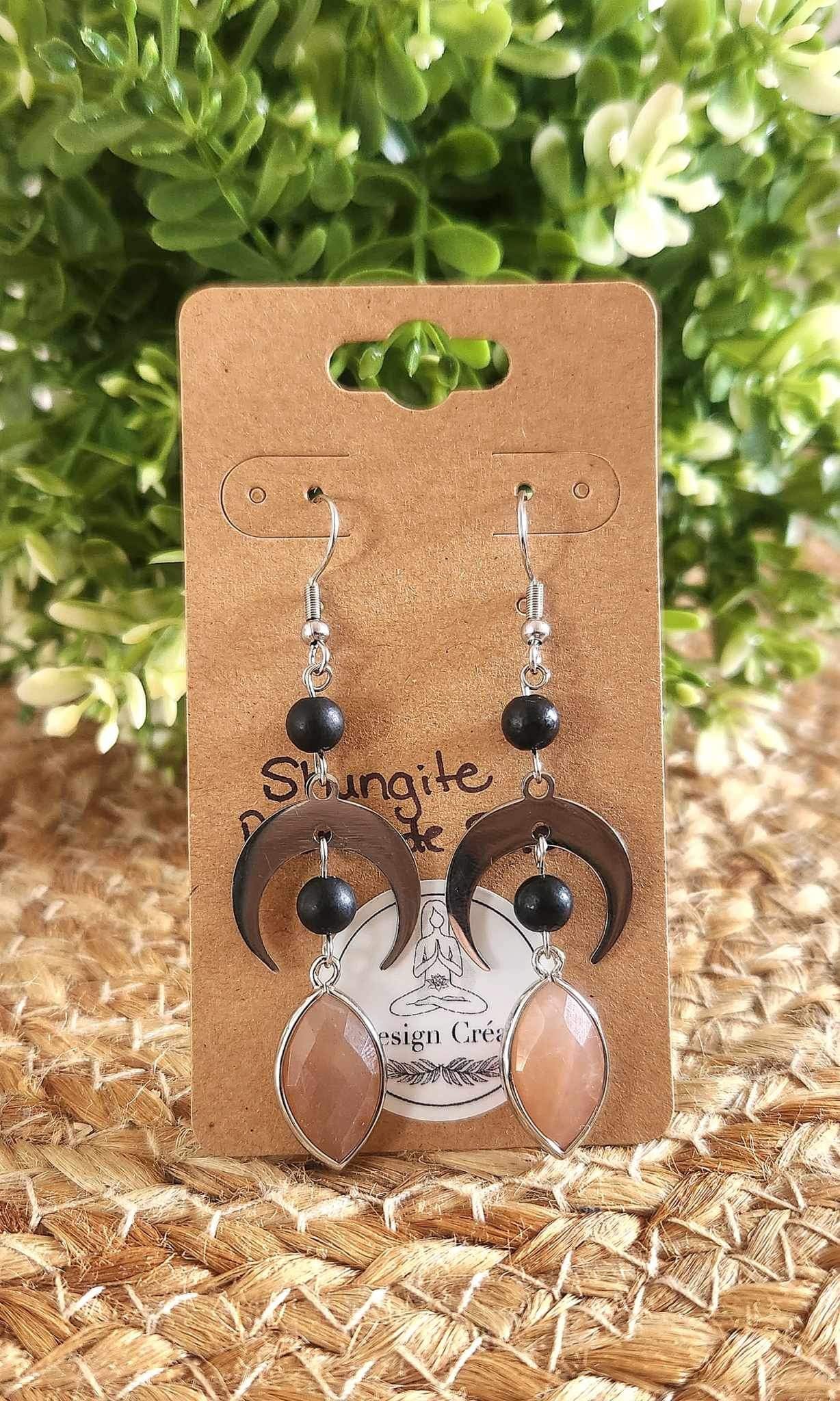 Boucles d’oreilles Lune Shungite et Pierre de lune