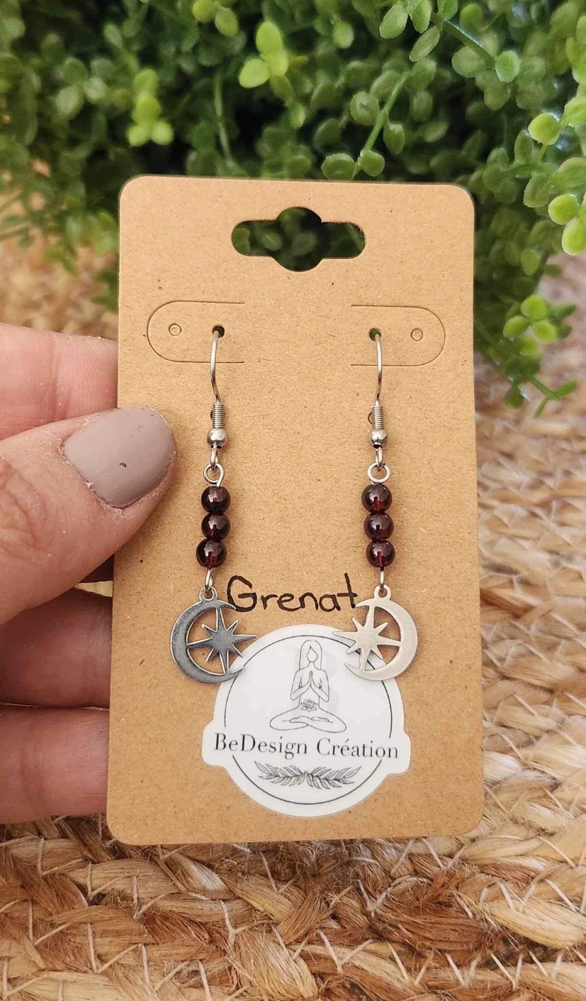 Boucles d’oreilles Lune étoilé Grenat