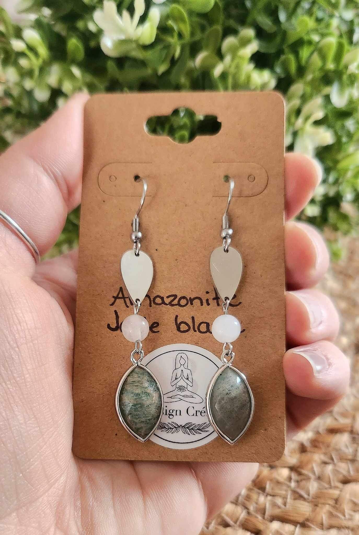 Boucles d’oreilles Jade blanc et Amazonite