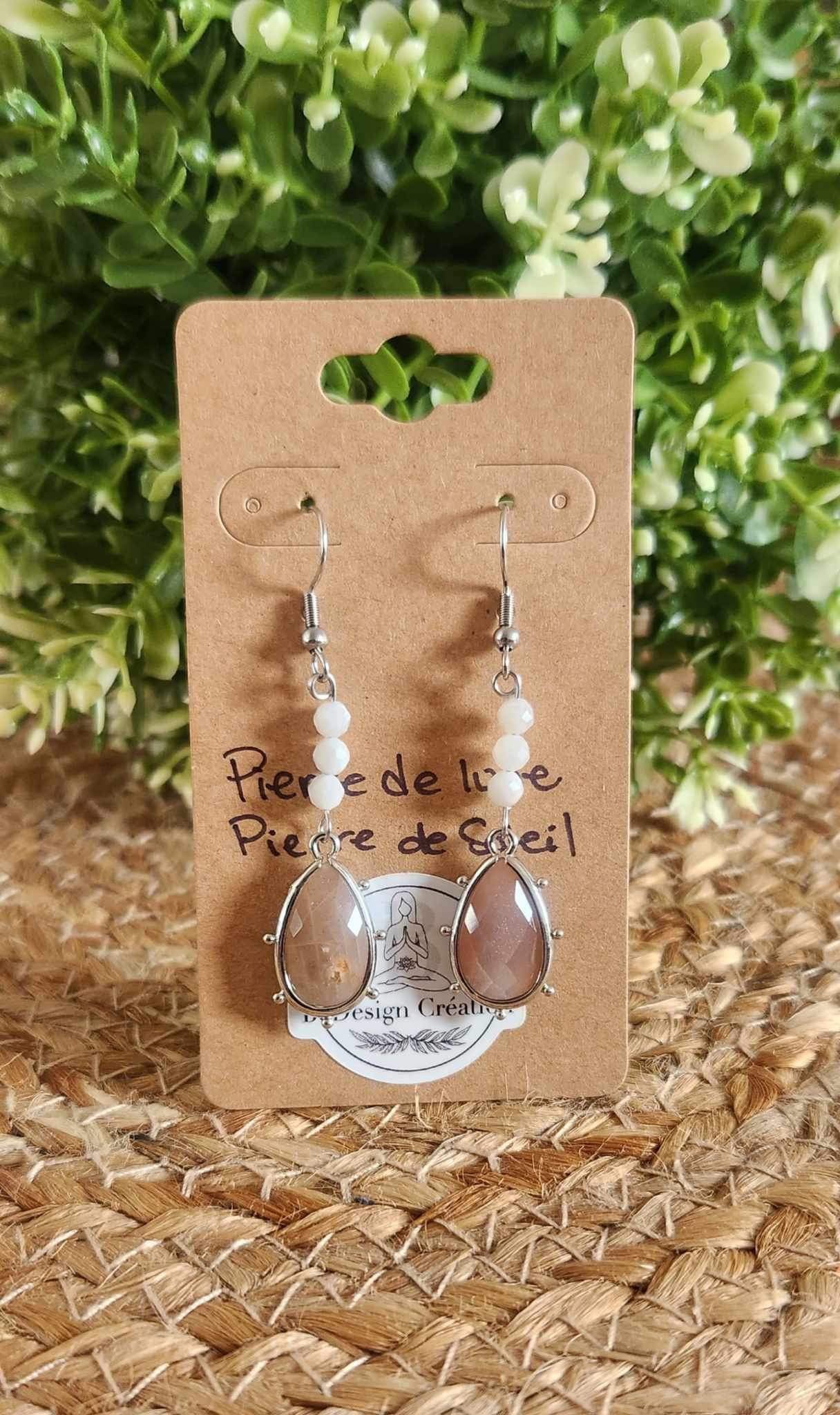 Boucles d’oreilles Pierre de lune et Pierre de soleil