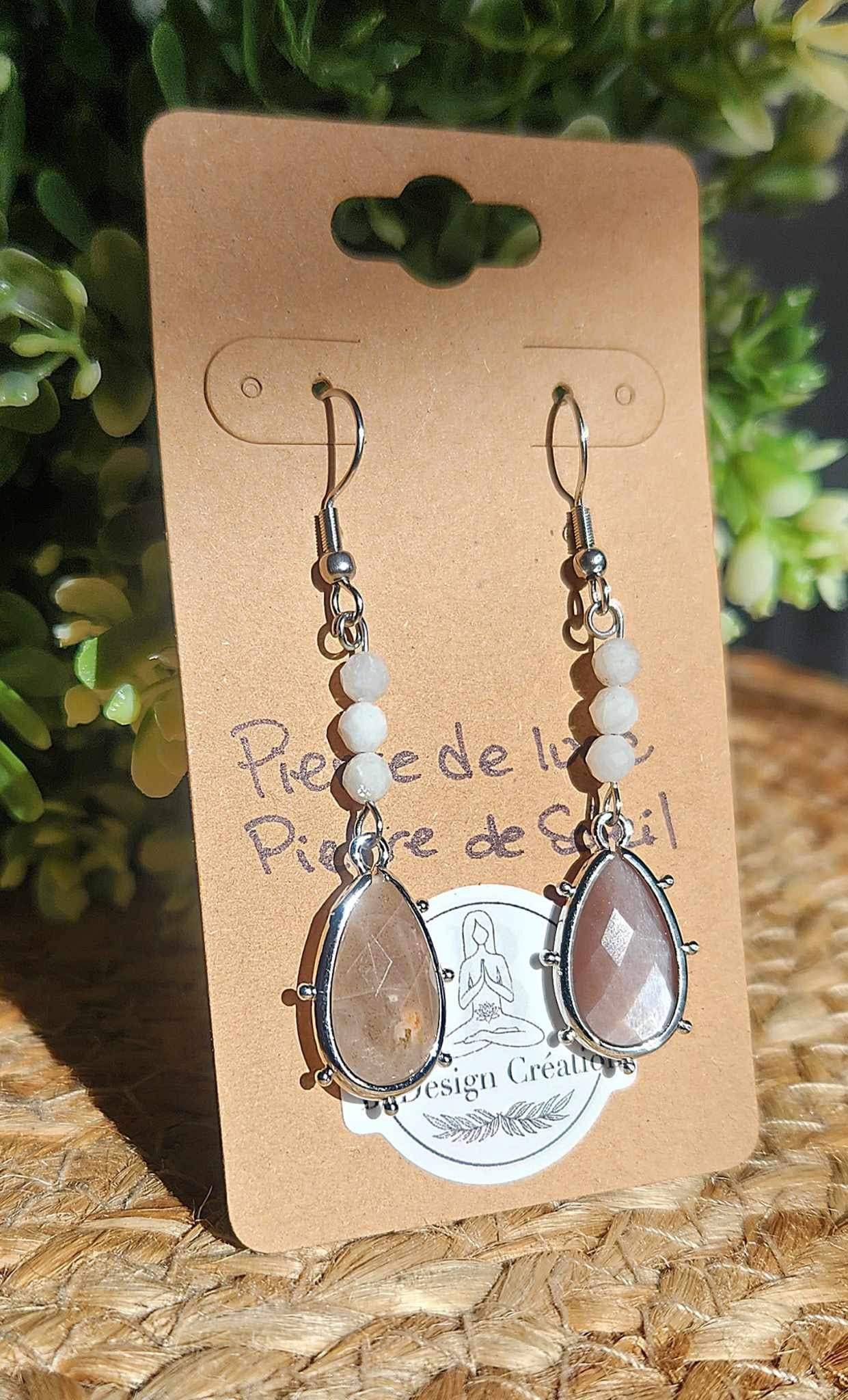 Boucles d’oreilles Pierre de lune et Pierre de soleil