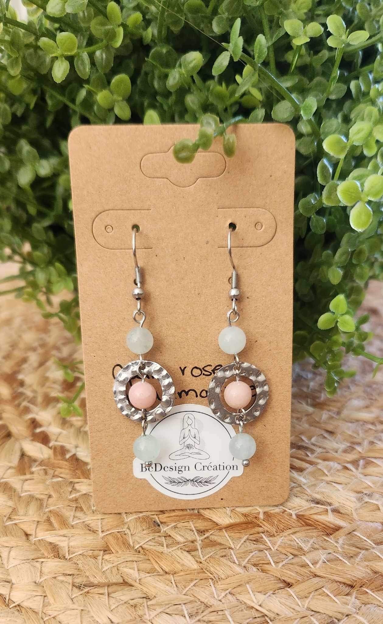 Boucles d’oreilles Unalum Opale rose & Aigue-marine