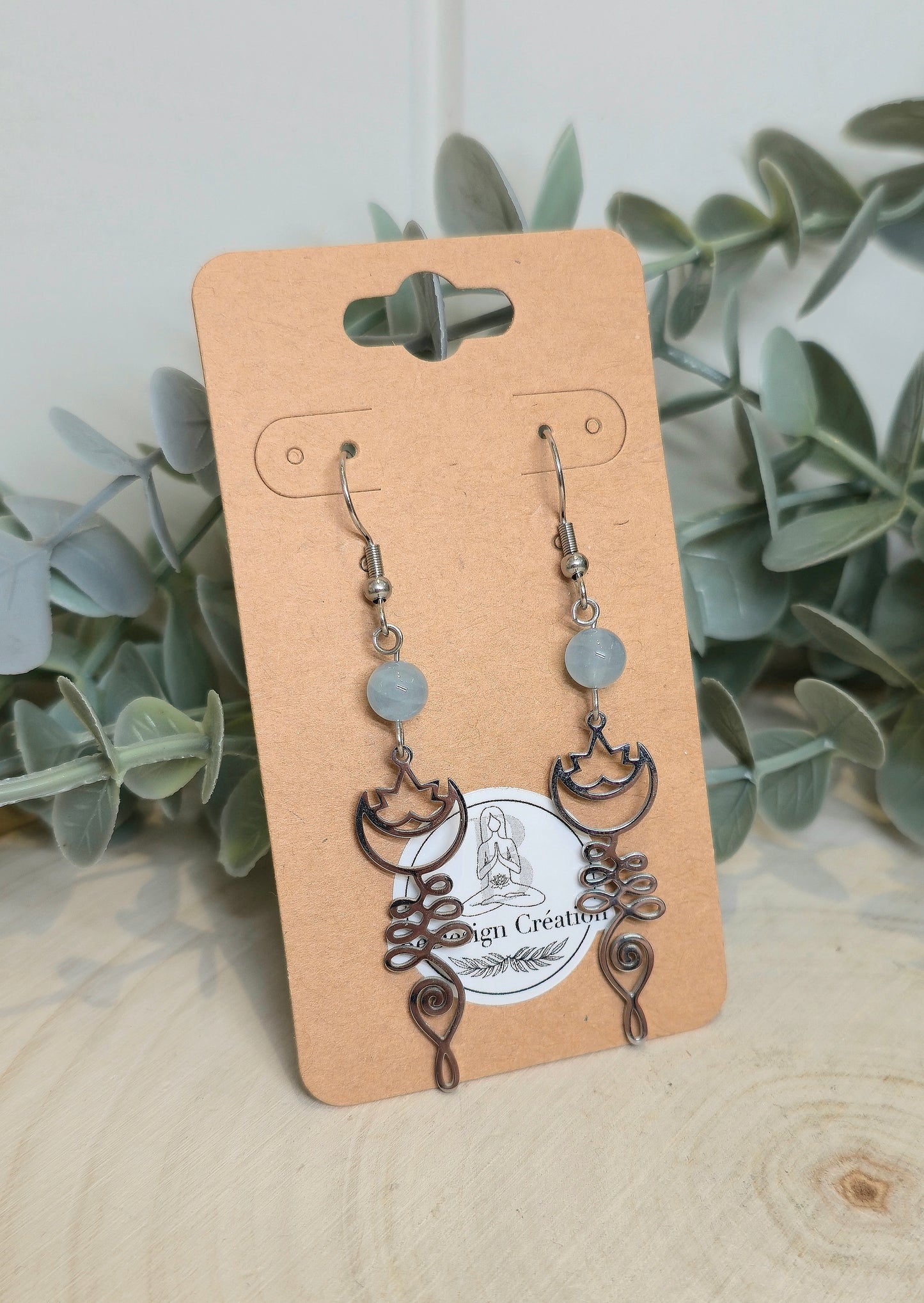 Boucles d’oreilles Lotus Lune Unalum Aquamarine