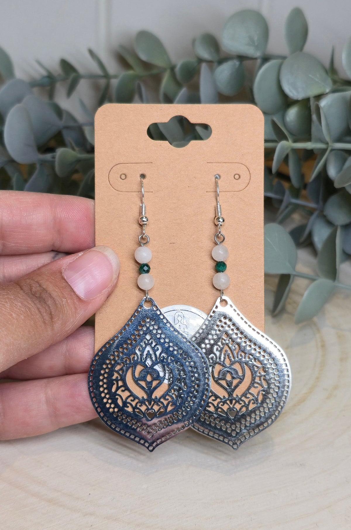 Boucles d’oreilles Mandala avec Malachite et Quartz clair