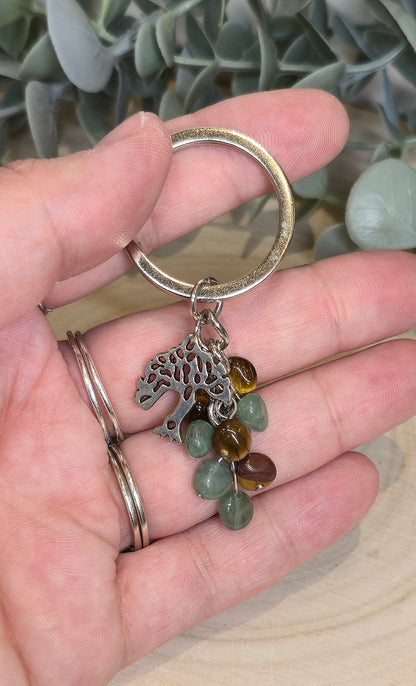 Porte-clé Arbre de vie avec Oeil de tigre et Aventurine verte