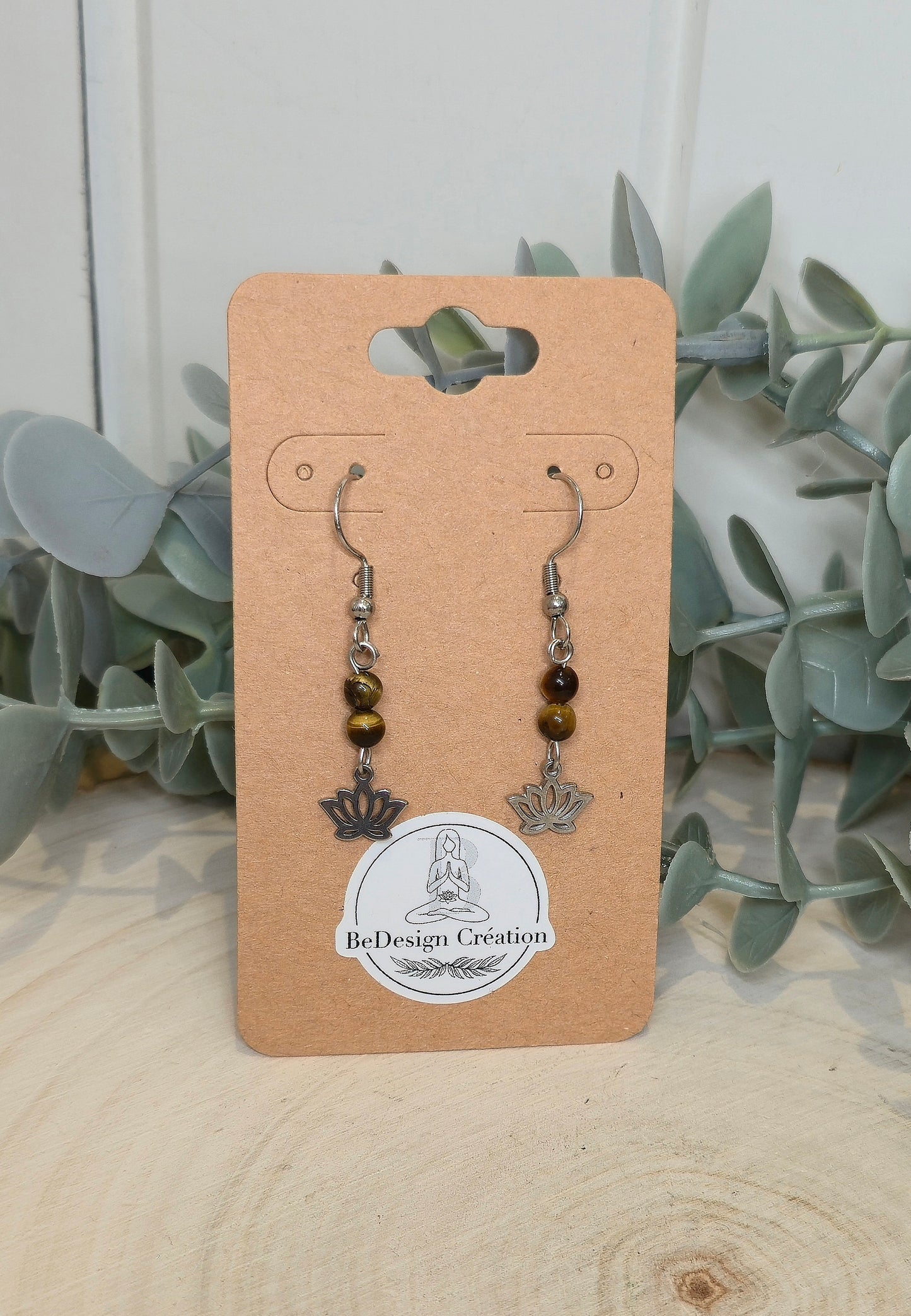Boucles d’oreilles Lotus Oeil de tigre