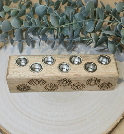 Porte-bougie d’intension Chakras en bois
