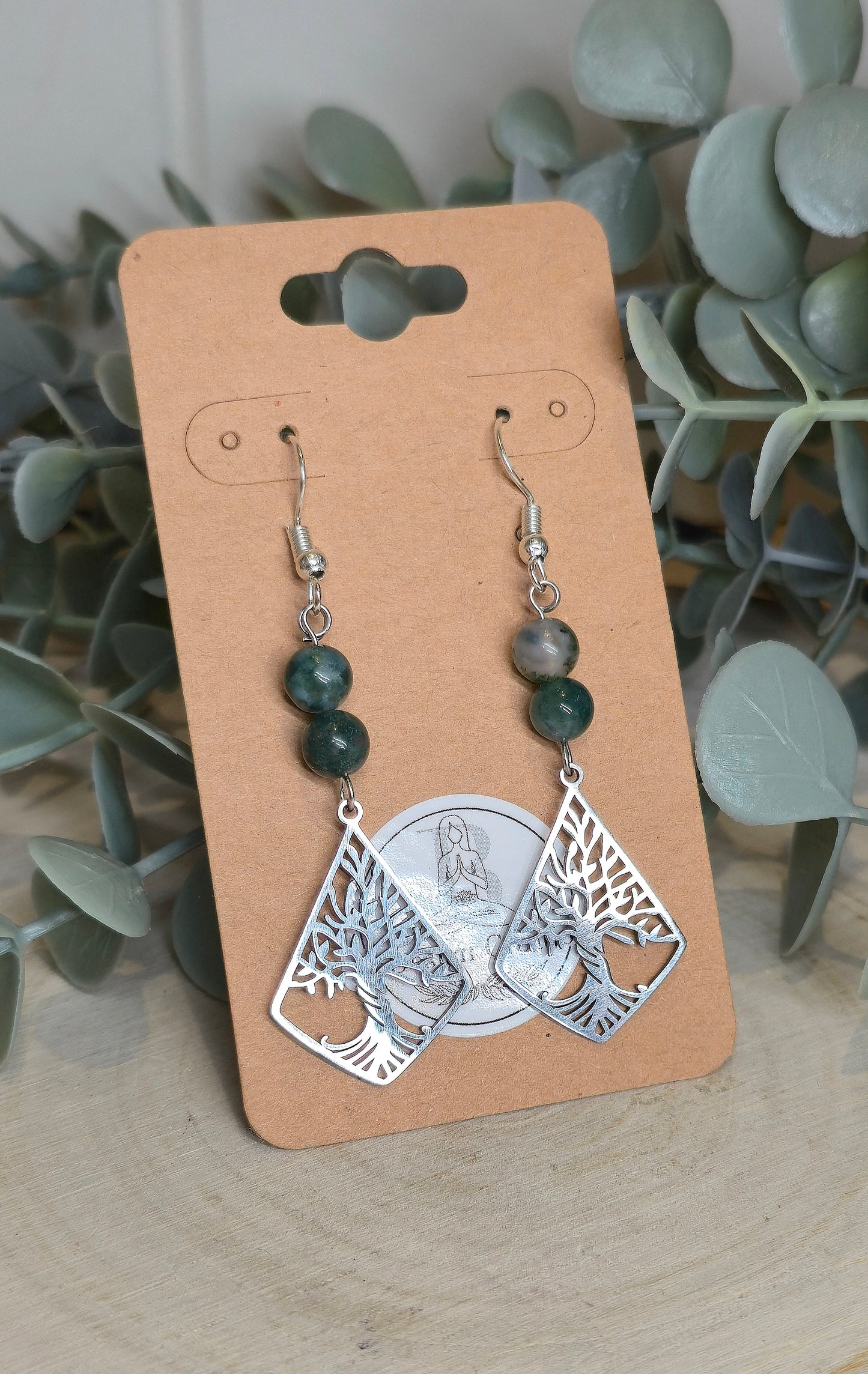 Boucles d’oreilles Arbre de vie avec Agate mousse