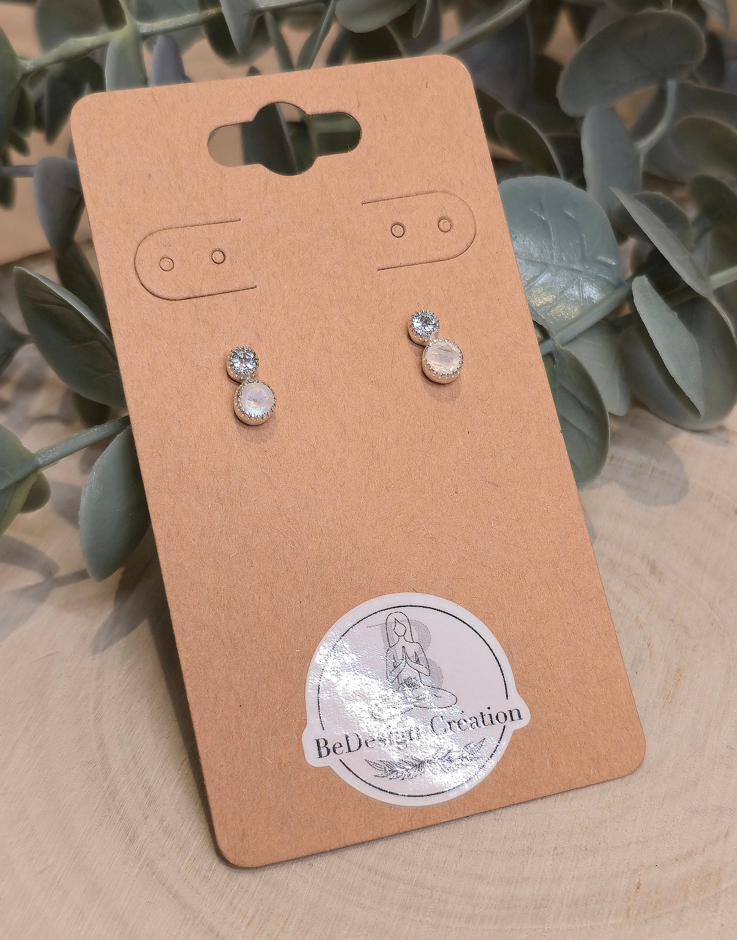 Boucles d'oreilles Pierre de lune et Topaze bleue