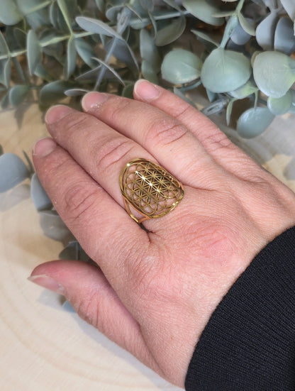 Bague Fleur de vie gold ajustable