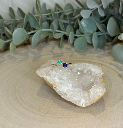 Bague double Iolite et Onyx verte