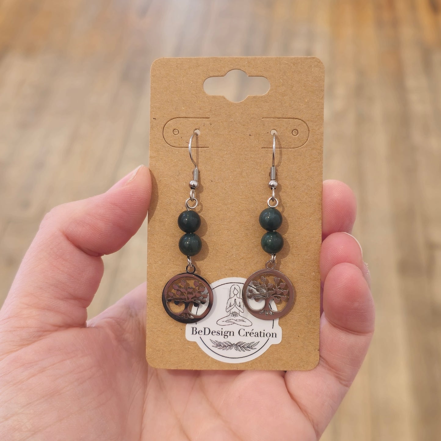 Boucles d’oreilles Arbre de vie Agate mousse