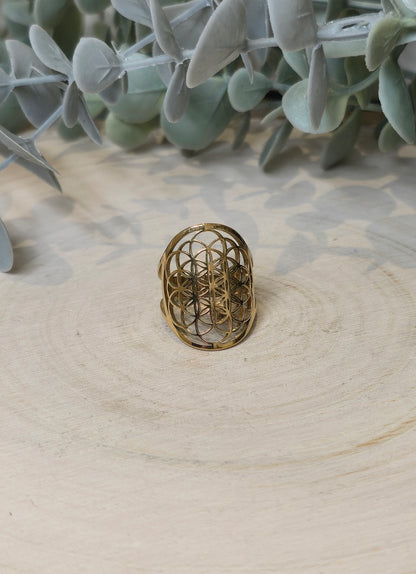 Bague Fleur de vie gold ajustable