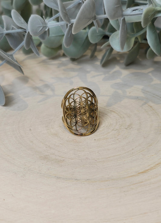 Bague Fleur de vie gold ajustable