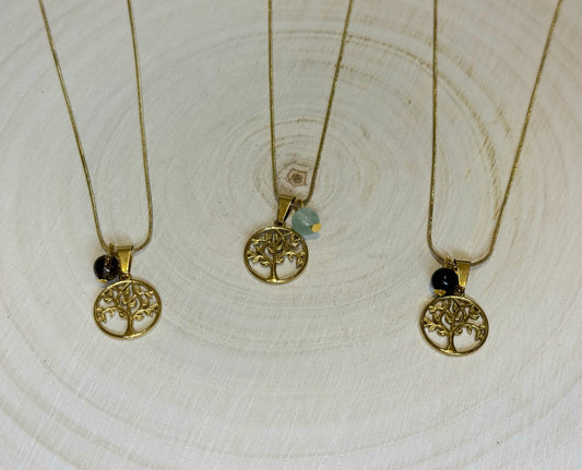 Collier Arbre de vie et pierre gold