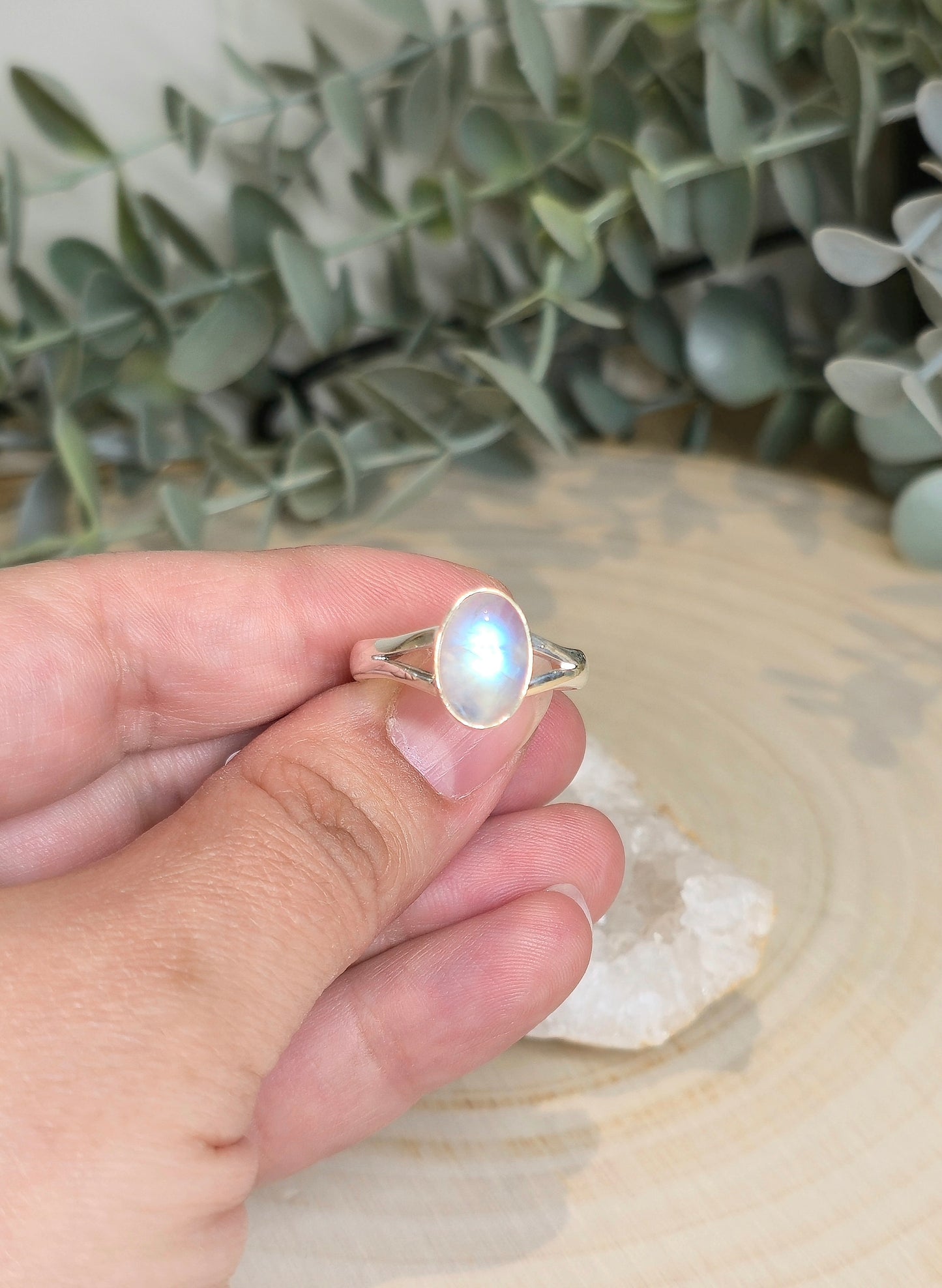 Bague Pierre de lune arc-en-ciel